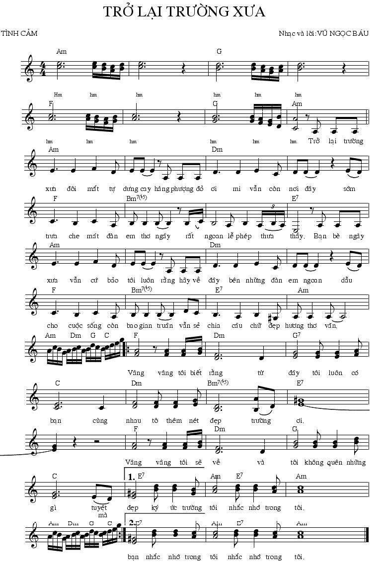 Sheet nhạc Trở Lại Trường Xưa